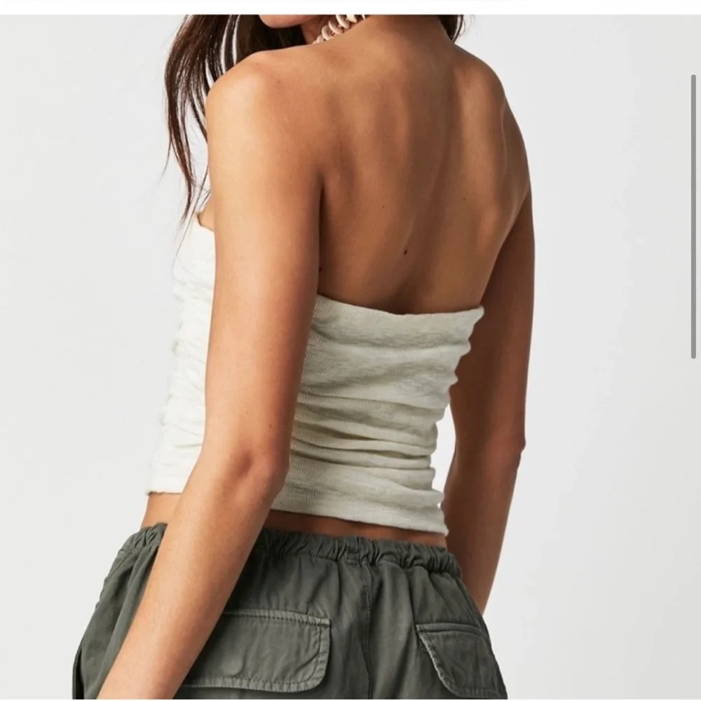 Free People cream white strapless ruched side crop top
